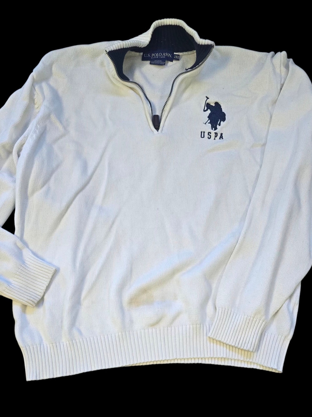 U.S. Polo Assn. White Quarter-Zip Sweater with Navy Logo